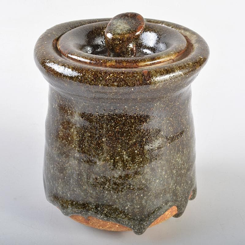 茶道具　瀬戸焼　加藤重高作　斑釉　蓋物　共布共箱　M　R7535