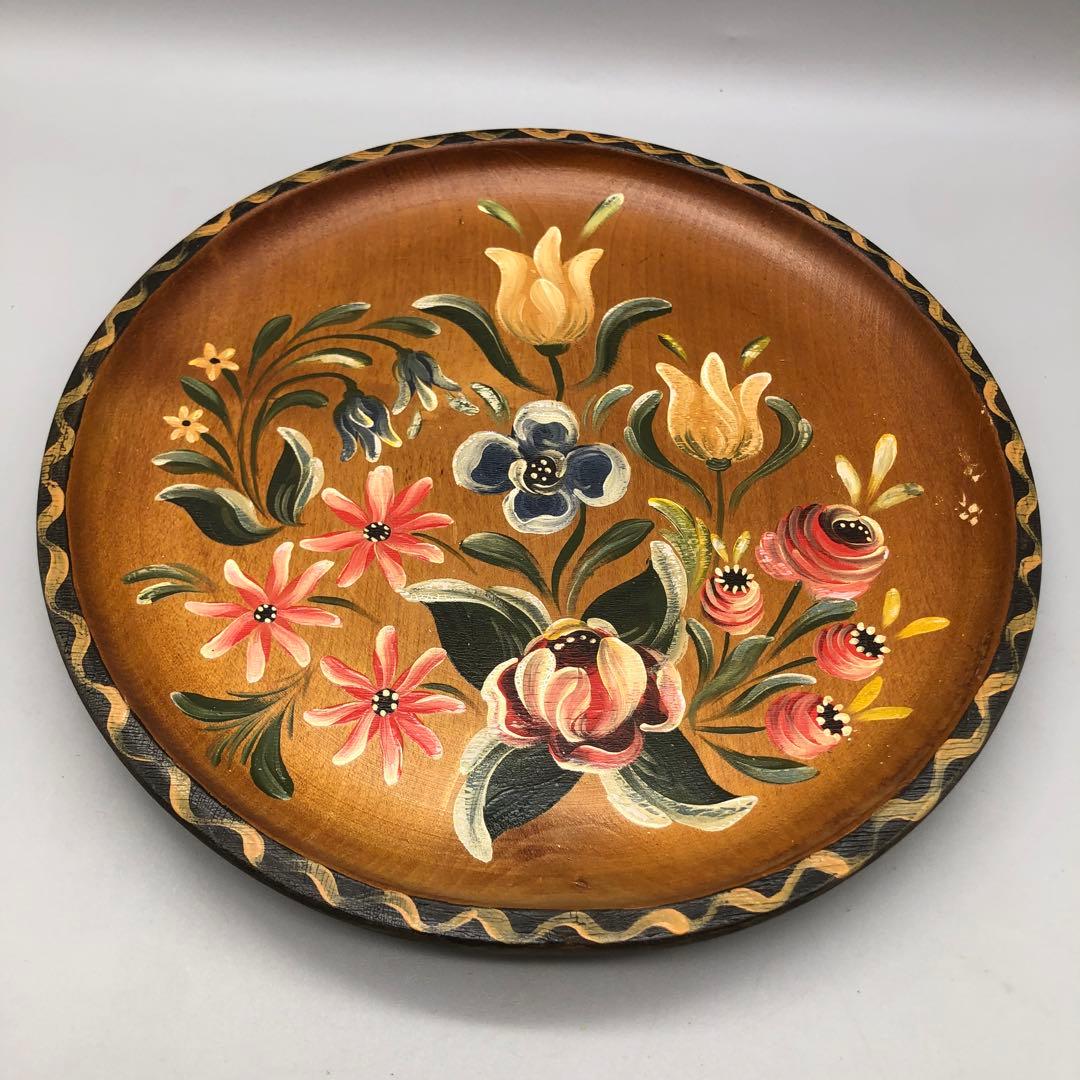 ノルウェー伝統装飾様式ローズマリングフラワー手描き飾り皿プレート民芸品２点セット