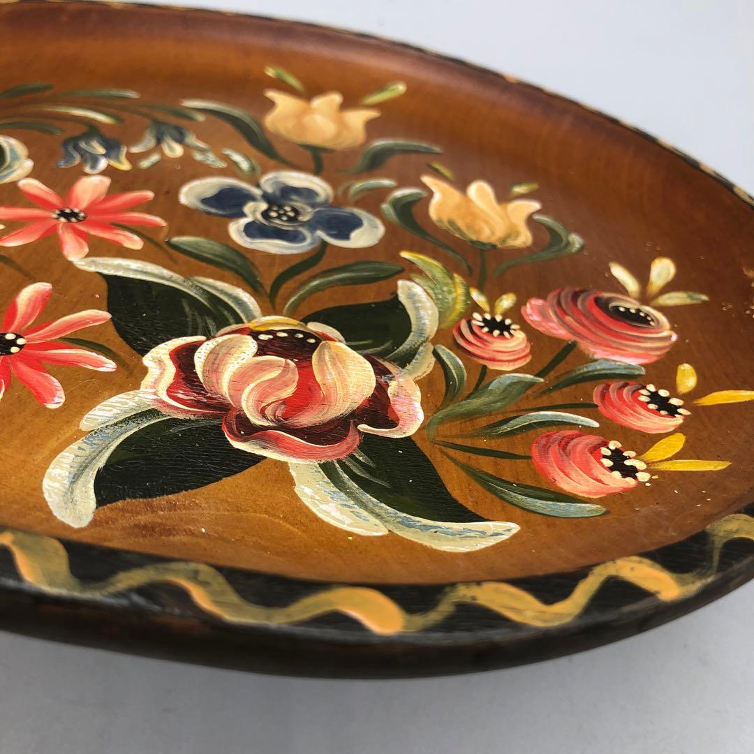 ノルウェー伝統装飾様式ローズマリングフラワー手描き飾り皿プレート民芸品２点セット