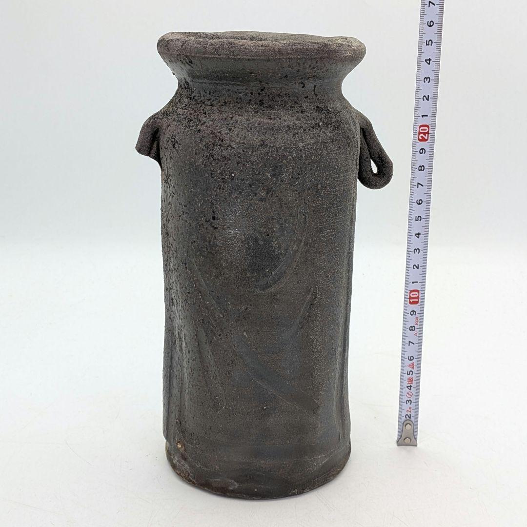 藤本道生 備前焼 窯変耳付花入 共箱共布栞 花器 フラワーベース 花瓶 花生