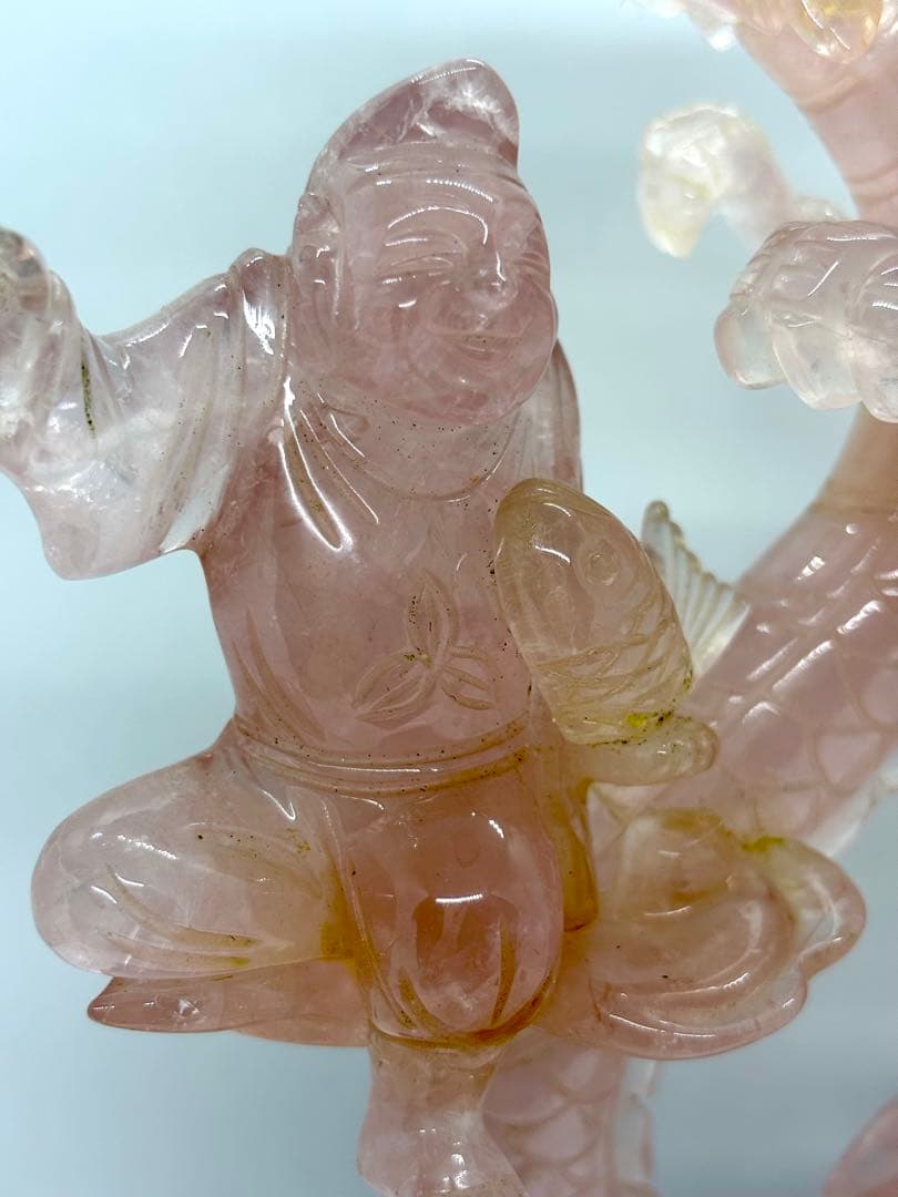 #甲州貴石細工 天然紅水晶（ローズクォーツ） 『龍と恵比寿大黒像』