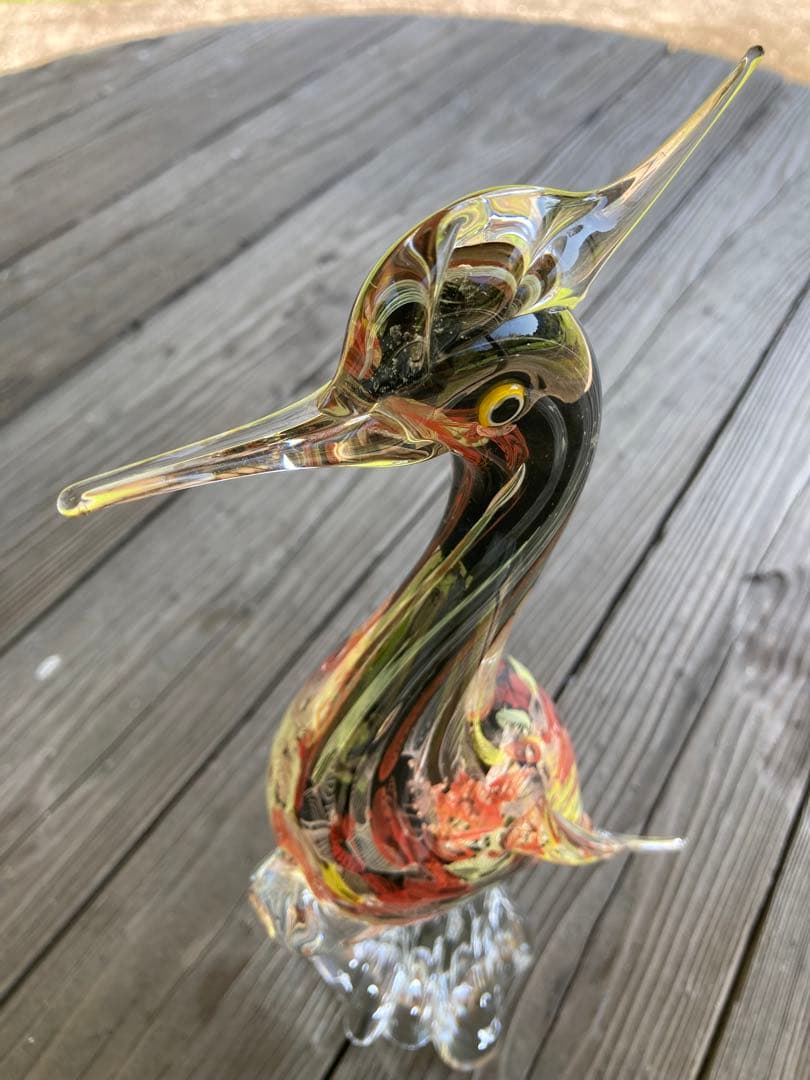 【レア物】ガラスアンティーク 孔雀 彫刻 インテリア【幸運】