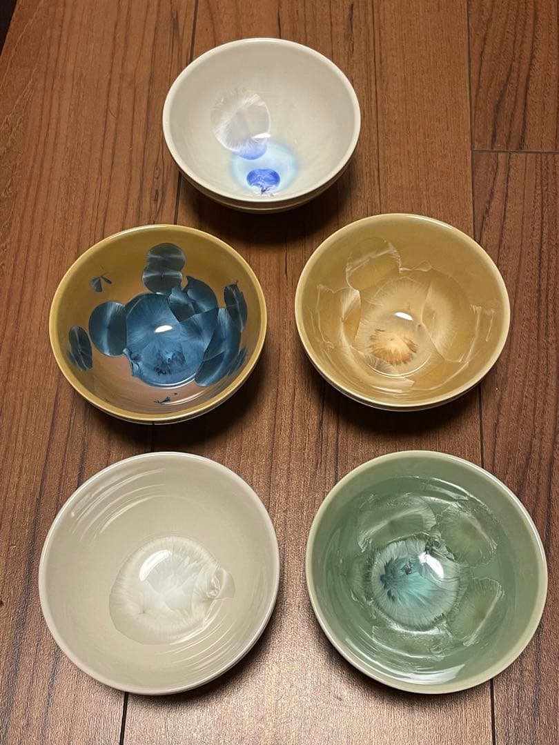 【新品未使用】台湾陶芸家 彭文雄 御寶結晶釉 茶碗 5客セット 箱・説明書付き