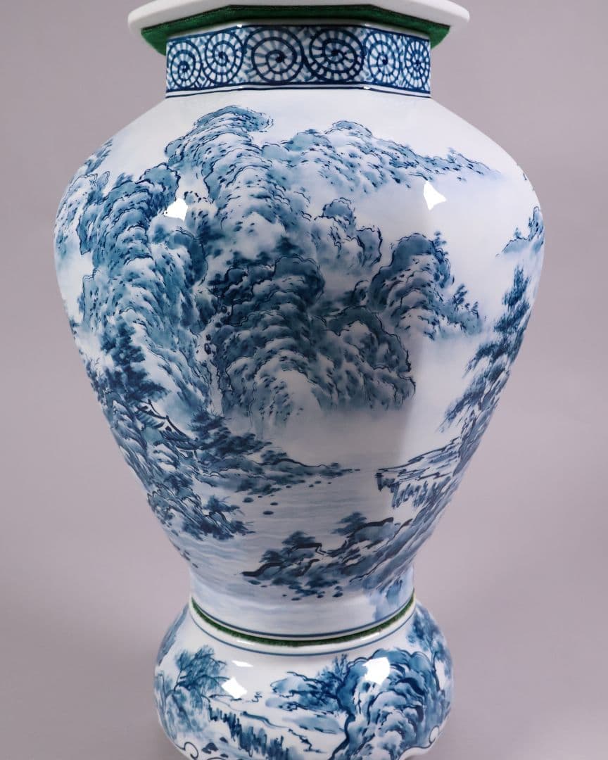 有田焼 勝右衛門 染付 沈香壷 69.3cm 山水蛸唐草 壺 飾壷【CM207】