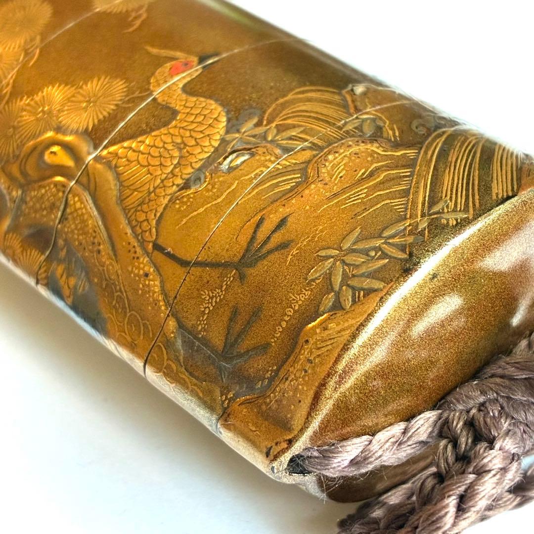 時代物　孔雀蒔絵印籠　梶川