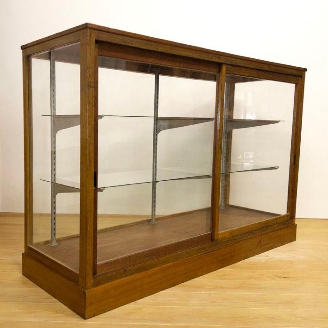 木枠　ガラス　ショーケース　横幅約151㎝　商店　M067　アンティーク　レトロ