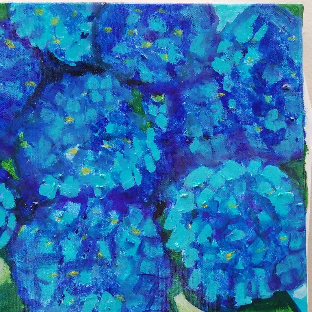油絵　専用　青いあじさいを差したテーブル