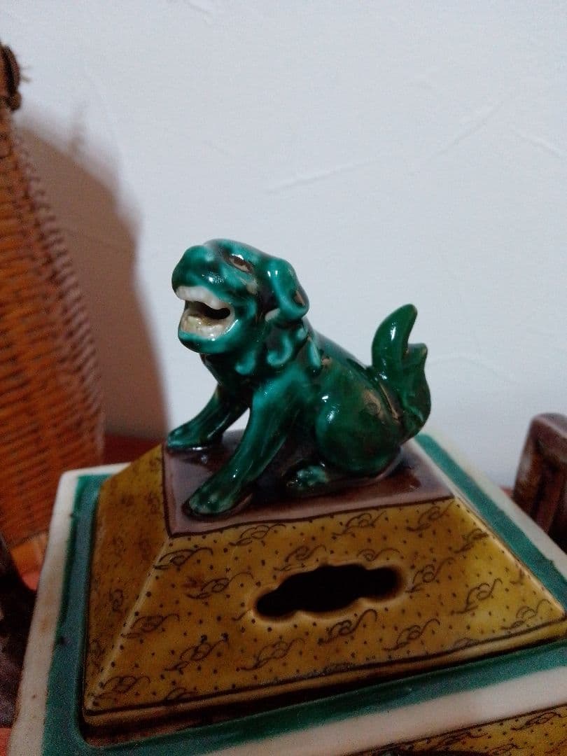 骨董 古九谷 色絵 角福 印 獅子 香炉