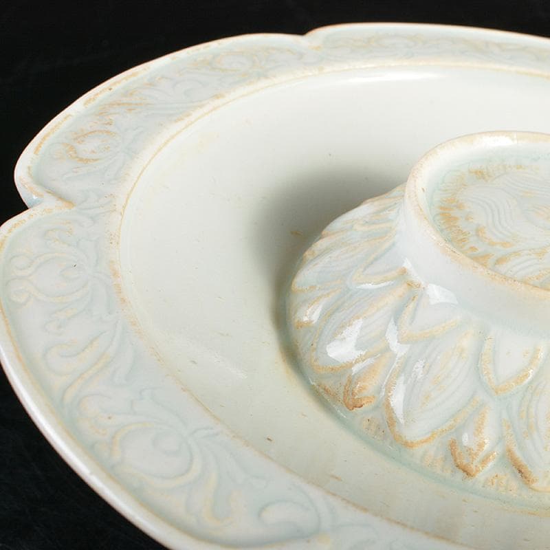 中国　影青　蓮弁刻　輪花盃　盃台　M　7291E