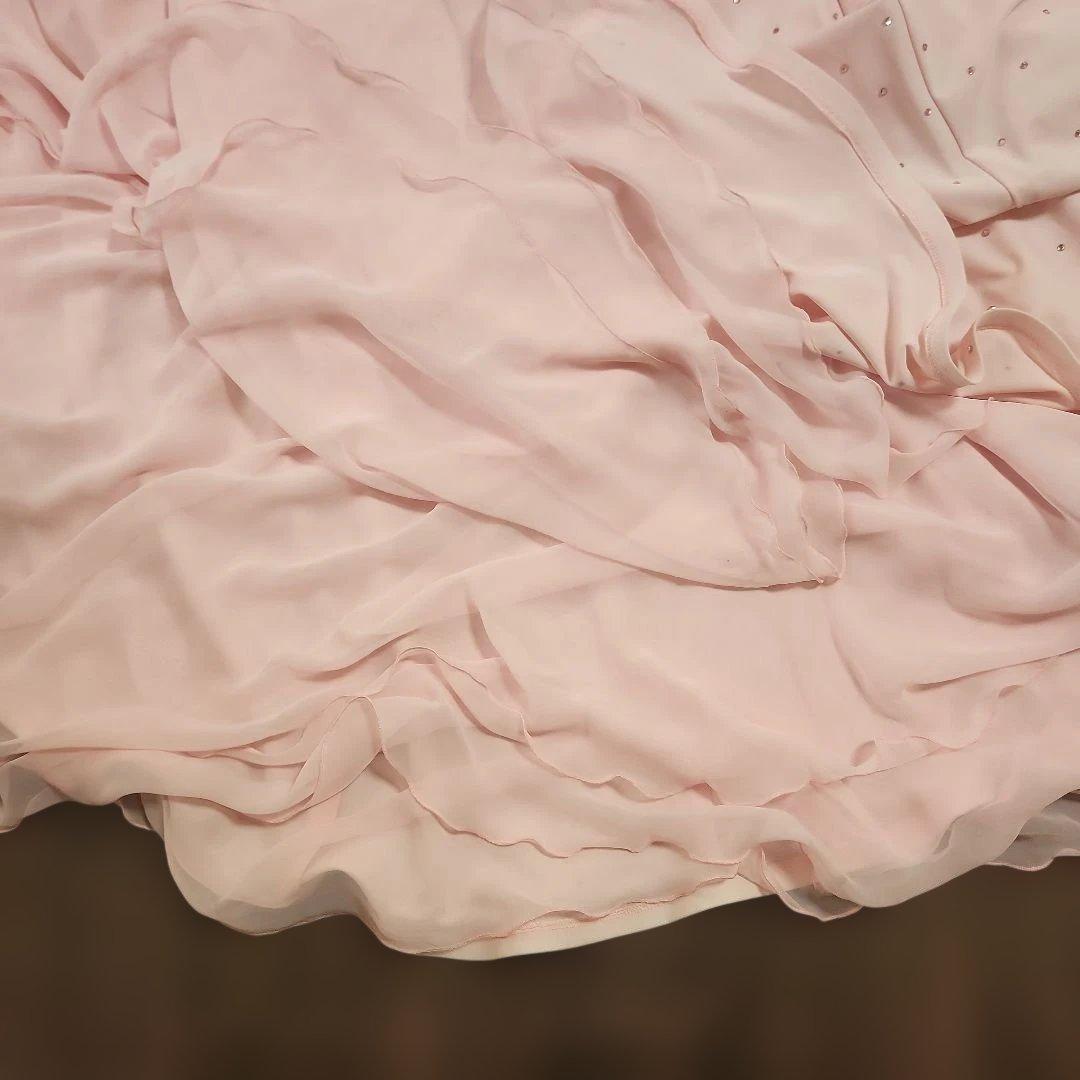 ラインストーン　チョーカー、イアリング付き　社交ダンス　シフォンドレス　ピンク