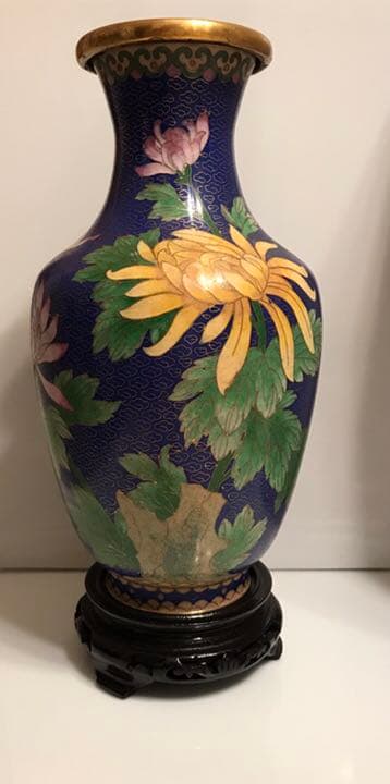 花瓶　七宝焼花瓶　台座付き