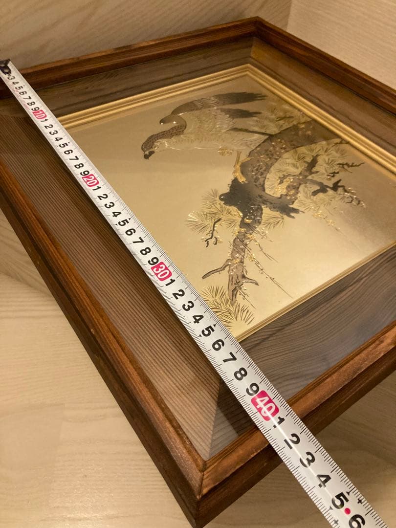 希少　堀口光彦 彫金額 松樹鷹図 金工作品 額装