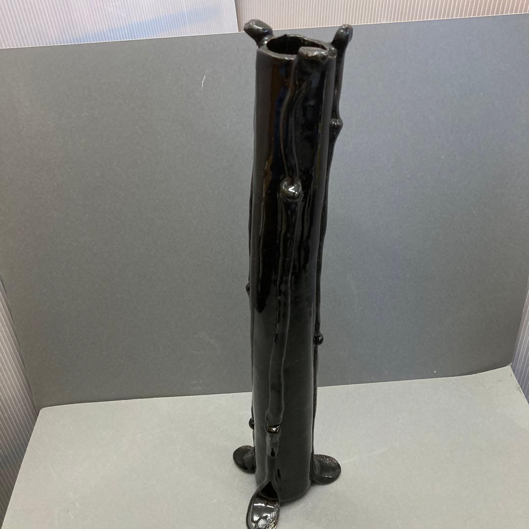 花器　黒釉花器　作　鈴木育児　共箱　S089KYK