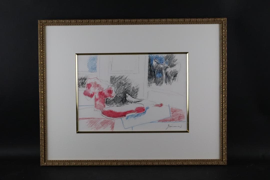 真作保証 ポール・ギヤマン 「馬に鳥に花にバイオリン」 肉筆 パステル画 希少品