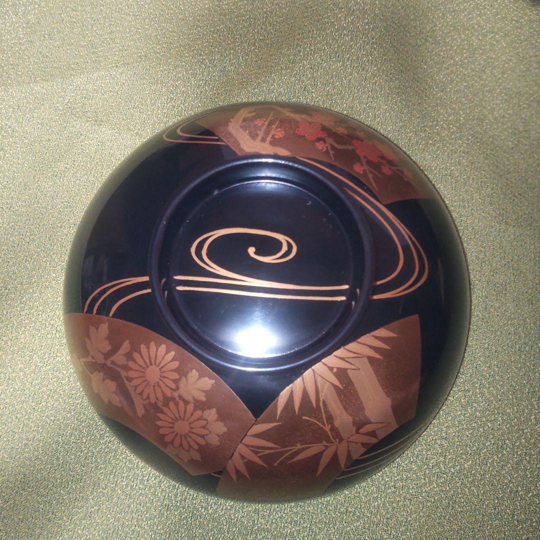 輪島塗 金 蒔絵 扇面 蓋付 椀 吸物椀 竹 梅 木箱 伝統工芸