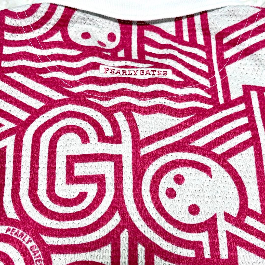 【極美品】パーリーゲイツ　ノースリーブポロシャツ　総柄　ピンク　ホワイト　ゴルフ