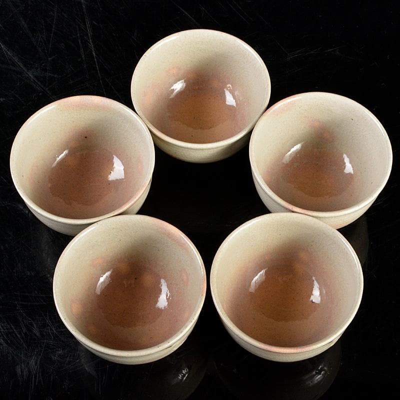 古曽部焼　高槻古曽部　寒川義崇造　立鷺　汲出茶碗　五客　共箱　M　R5724