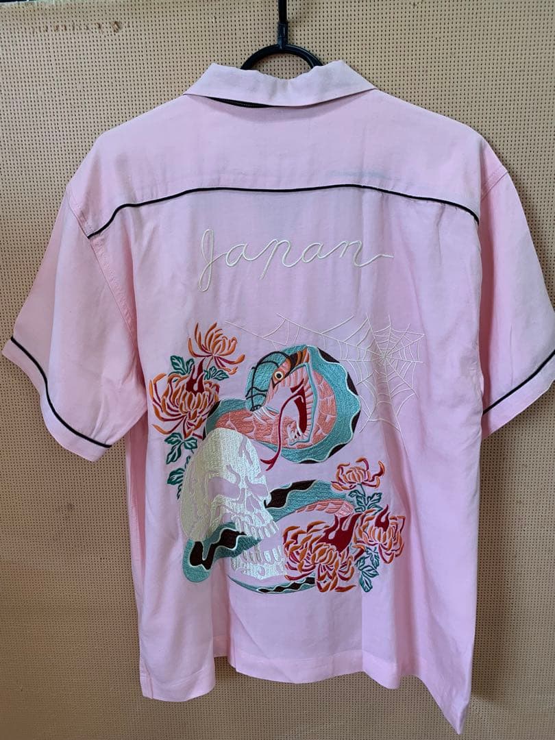 CroppedHeads ピンク スカル刺繍 シャツ