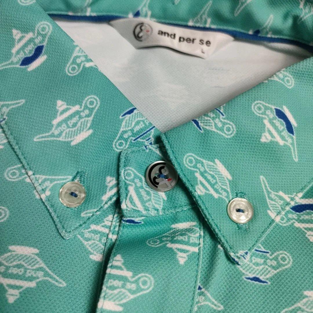 AND PER SE アンパスィ 半袖ポロシャツ ボタンダウン 総柄 グリーン系