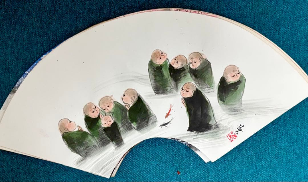 中国漢詩書道掛け軸と扇面画10枚（108体お地蔵さん）