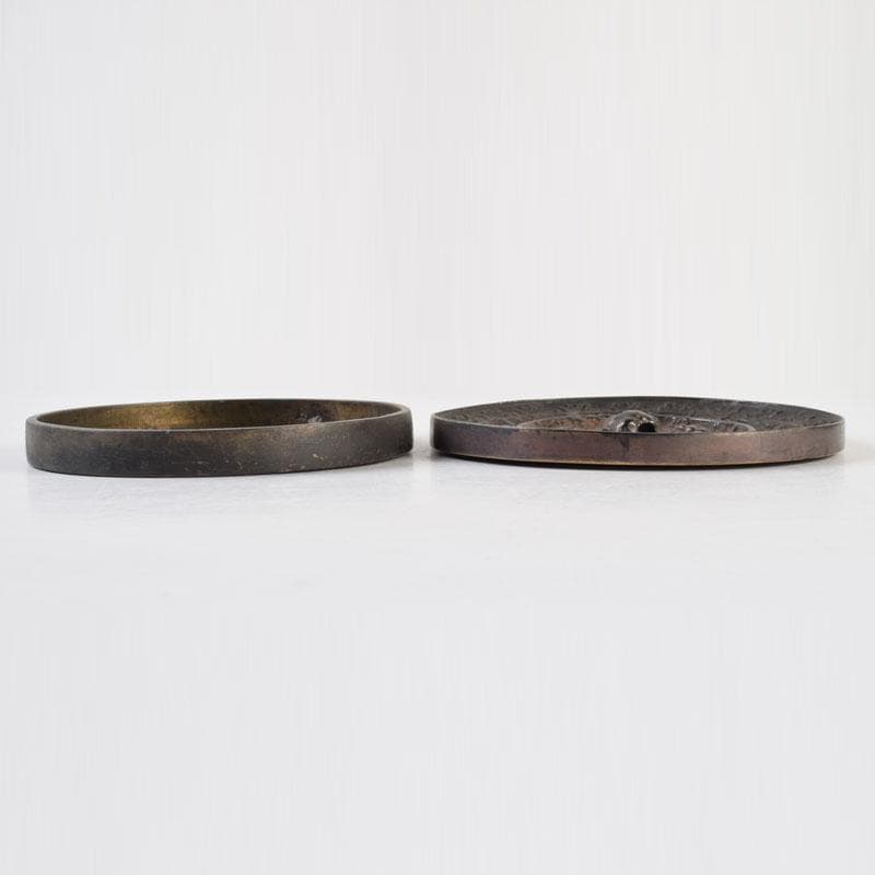 中国　古銅　銅鏡　古鏡　紙鎮　文鎮　2点　C　9214