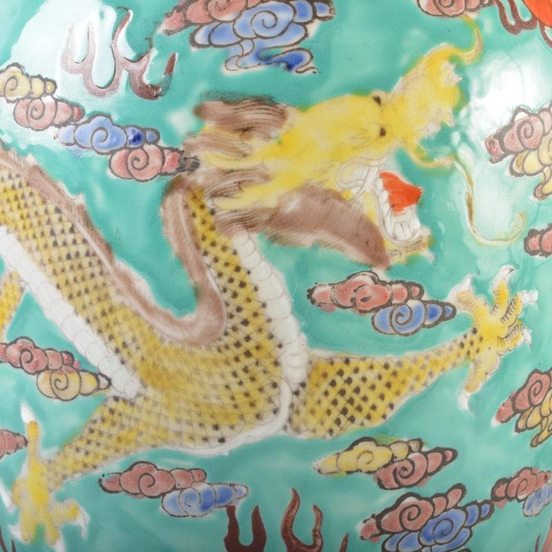 中国　大清康煕年製　緑釉粉彩　雲龍文瓶　V　5404A