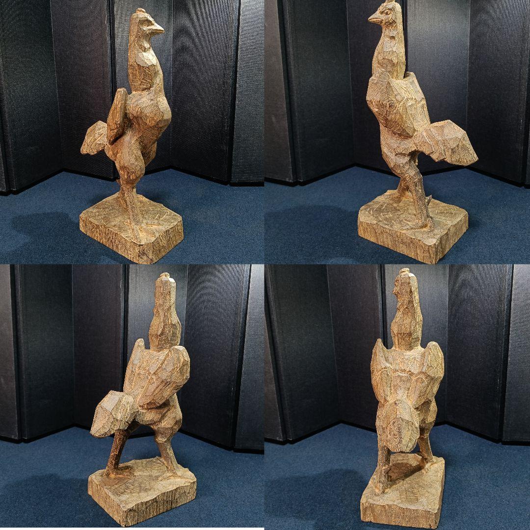 AO73 森田清一 井波彫刻 軍鶏 共箱共布略歴作品集 木彫彫刻 置物