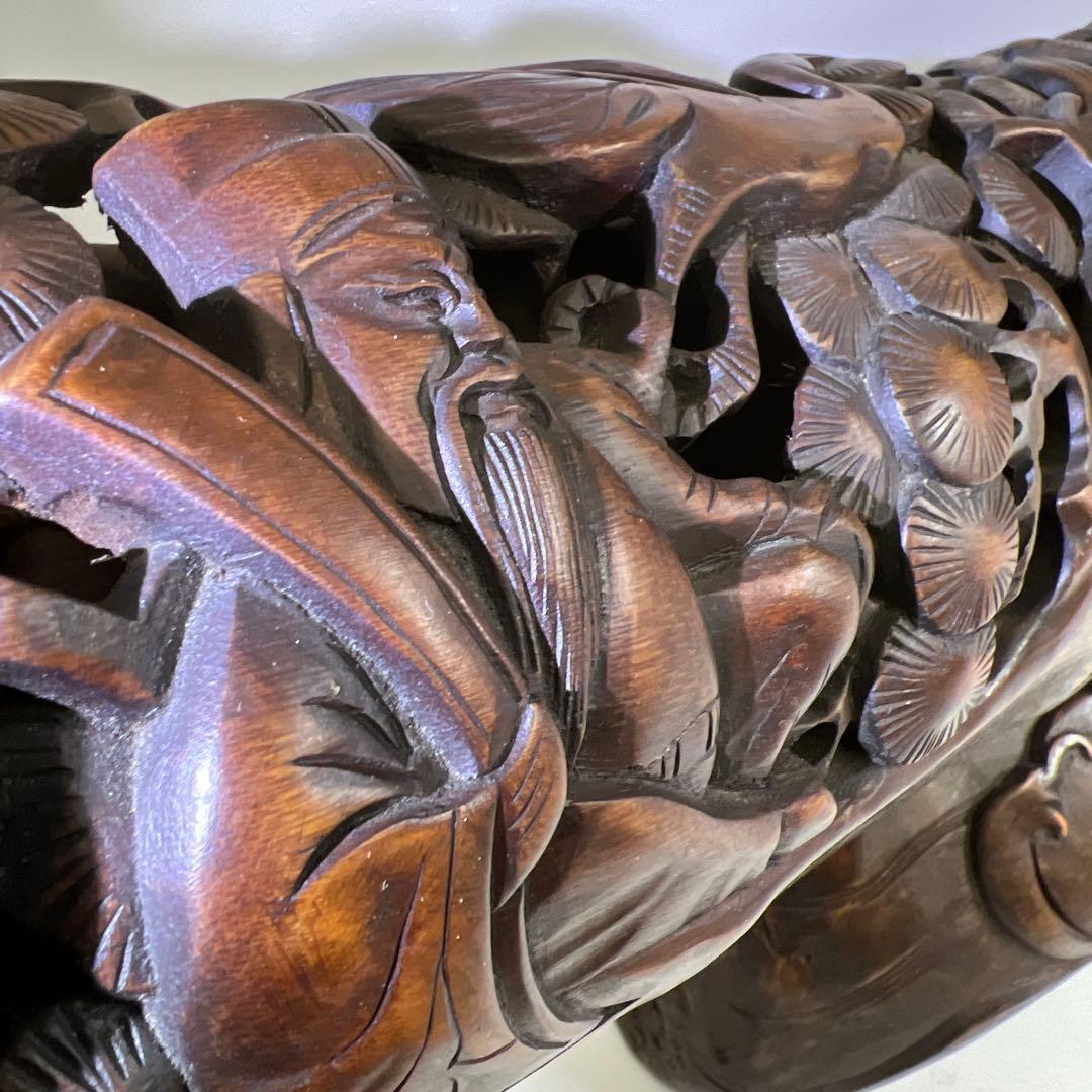 竹製　特大透かし人物置物　幅約76㎝/最大高さ約42㎝東Y8-0128④トコト