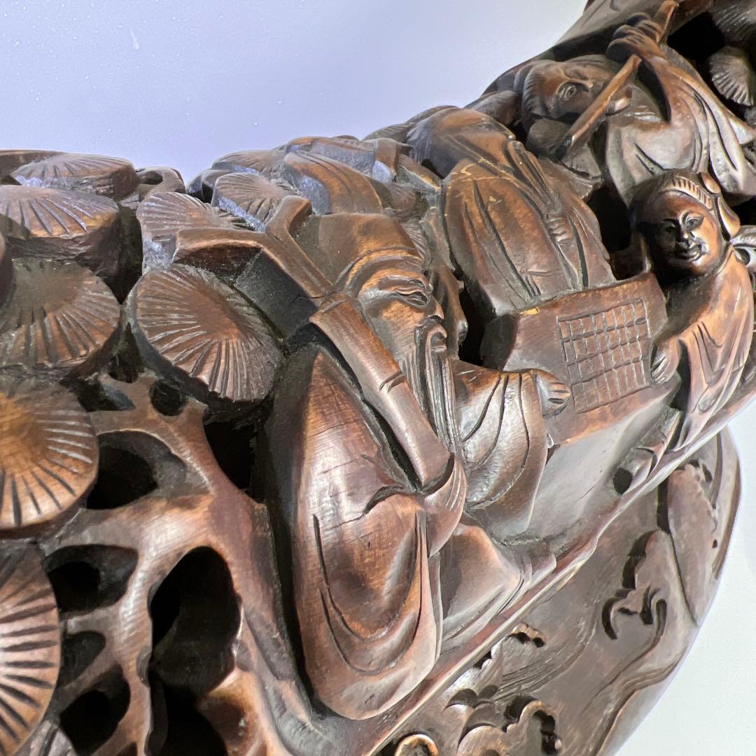 竹製　特大透かし人物置物　幅約76㎝/最大高さ約42㎝東Y8-0128④トコト