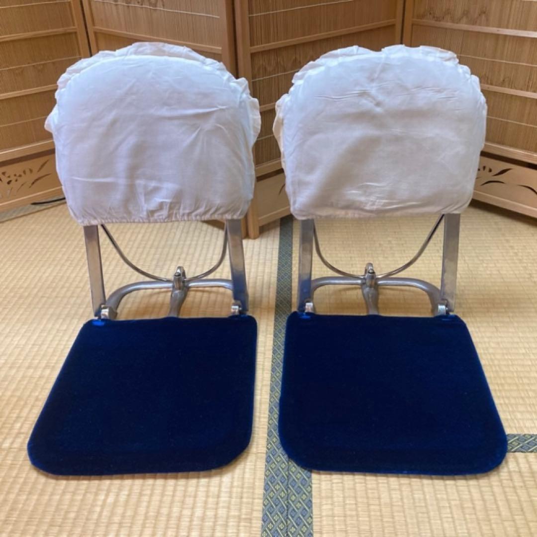 座椅子 チェア 背もたれ 折り畳み 別珍 青 2脚 和室 旅館 昭和 レトロ