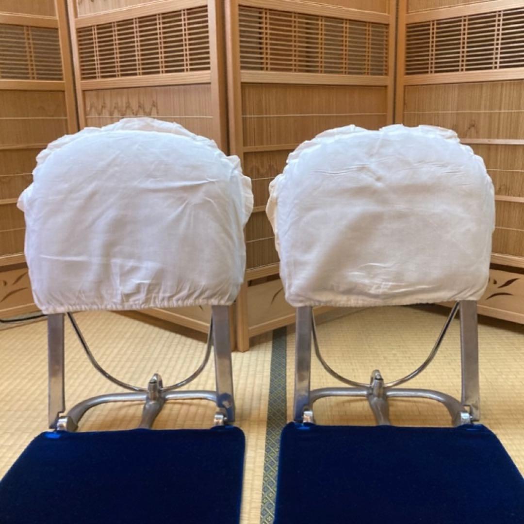 座椅子 チェア 背もたれ 折り畳み 別珍 青 2脚 和室 旅館 昭和 レトロ