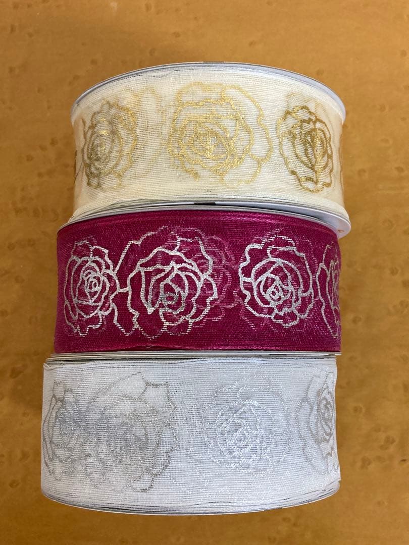 青山リボン　ローザ(ワイヤー入り)  ローズ柄リボン　まとめ売り