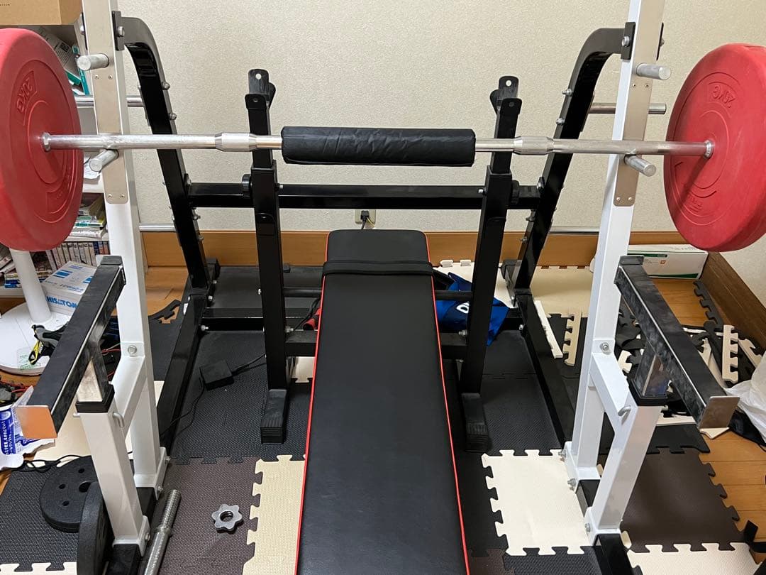 バーベルラックとフラットベンチセット