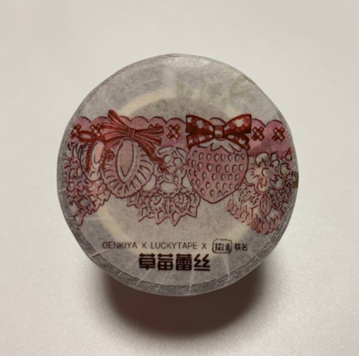 海外マスキングテープ　いちご　レース　りぼん　ピンク　PET