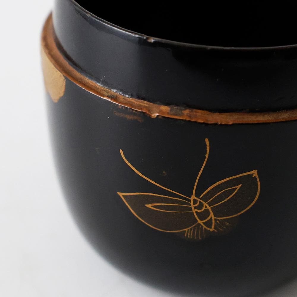時代 輪島塗 木製 黒塗 棗 蜻蛉 蝶金蒔絵 勝虫 茶道具 漆器 漆芸