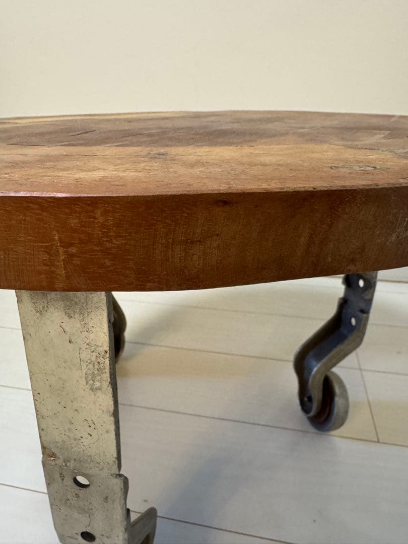 journal standard◆ 木製パッチワーク円卓 金属キャスター付き