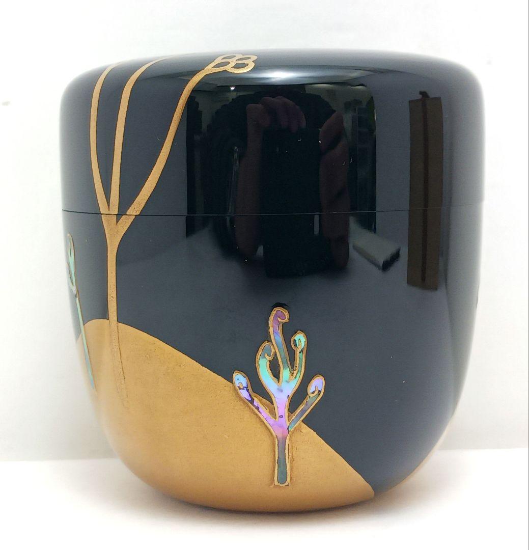 Y3031-5 茶道具 塗師 静峰作 金蒔絵 早蕨 棗 共箱　　ma　ち