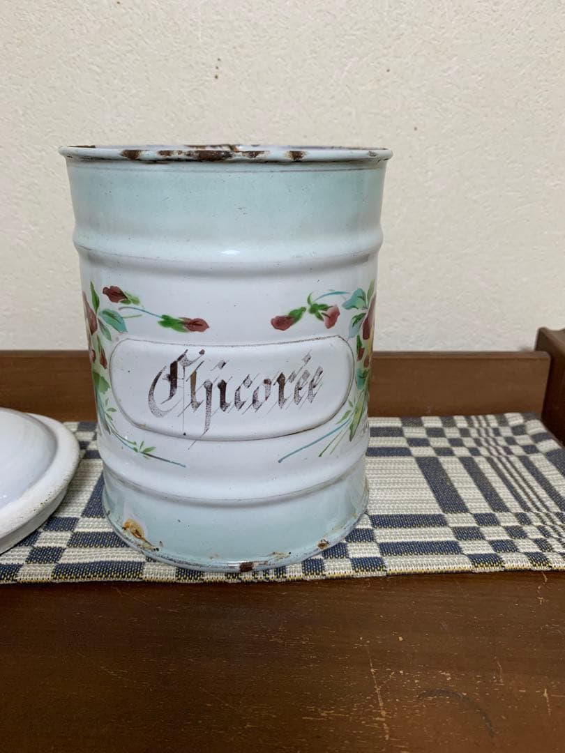 アンティーク　japy パンジー　ホーローキャニスター　ヴィンテージ