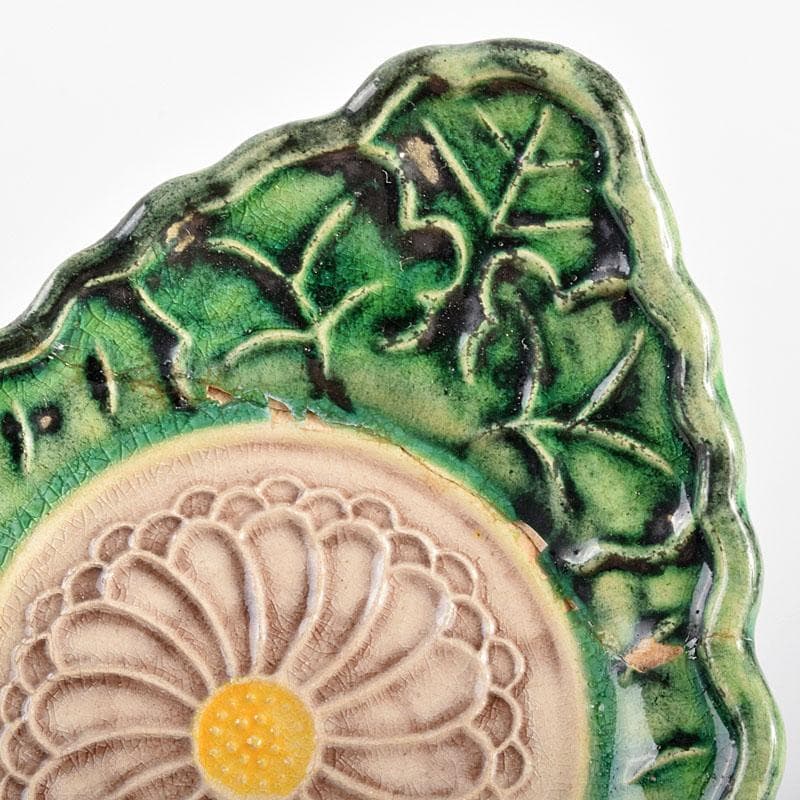 讃岐源内焼　交趾焼　三彩釉　菊文茶托　五客　M　R4637