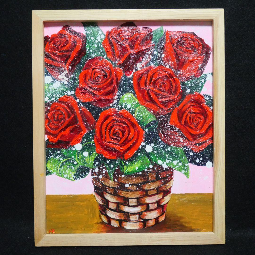 油絵 油彩 油彩画 絵 絵画【赤い薔薇】