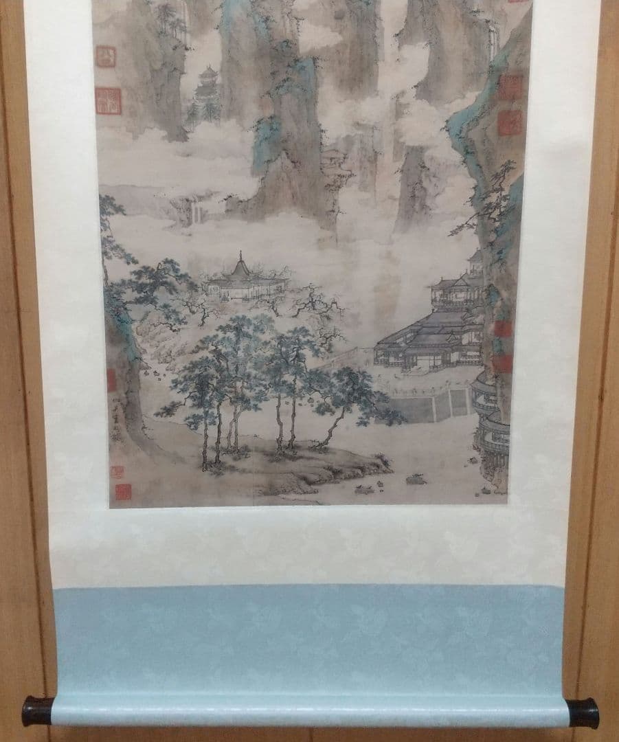 掛け軸 二玄社「明 仇英 仙山樓閣圖」 中国画 解説付