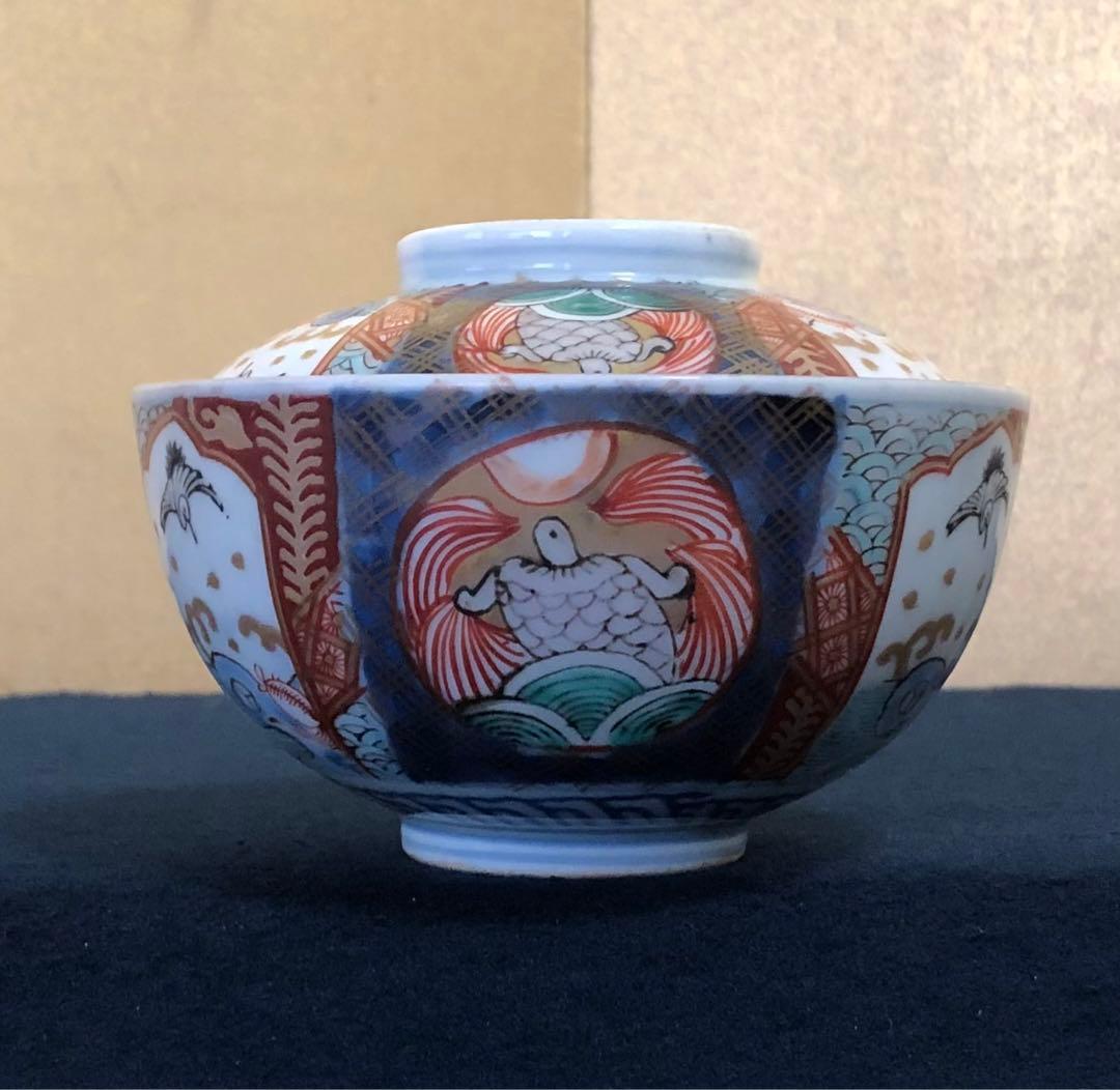 《レ》伊万里 錦手 蓋茶碗8客 金彩 時代 木箱　251104う3