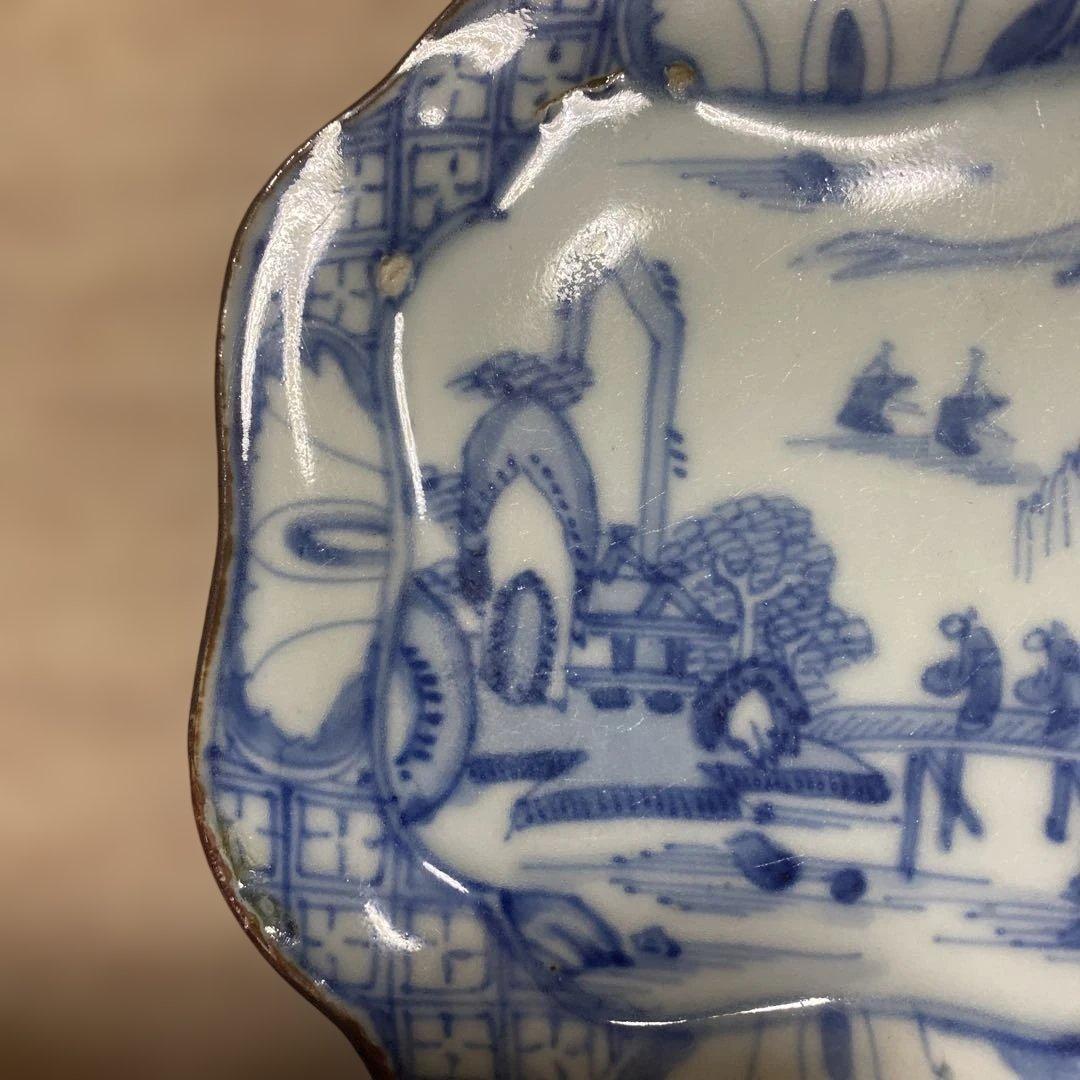 初期伊万里　四角　角取り　山水画　小皿