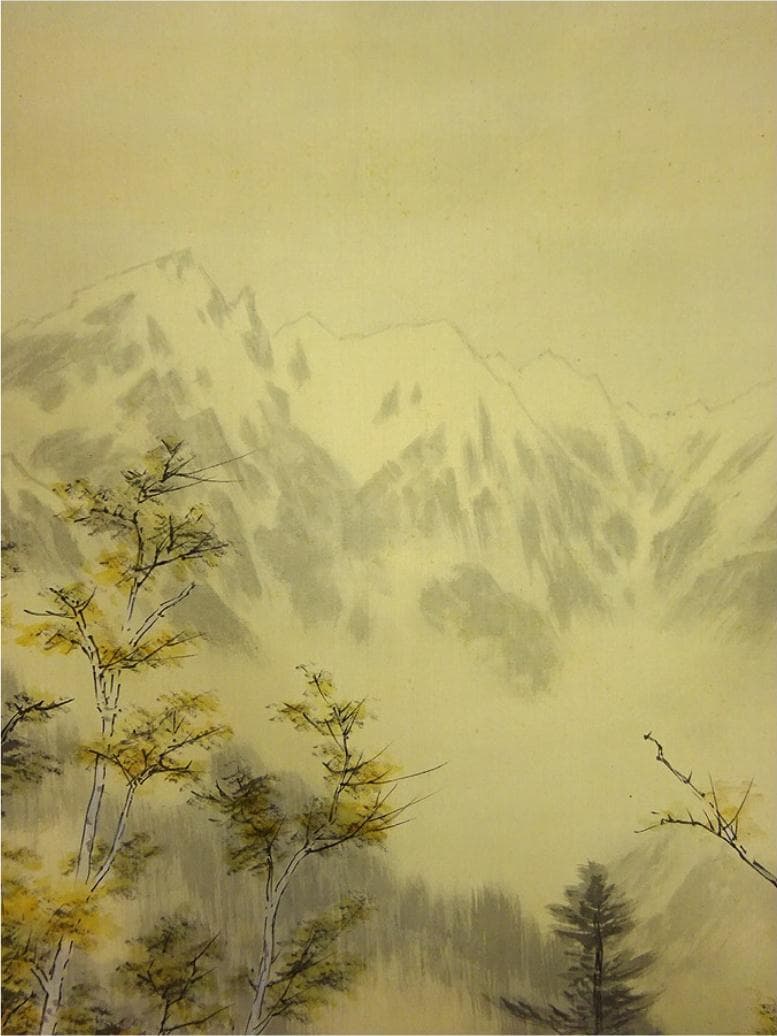 掛軸 観雪『秋景山水図』絹本 肉筆 無地箱付 掛け軸 p10302