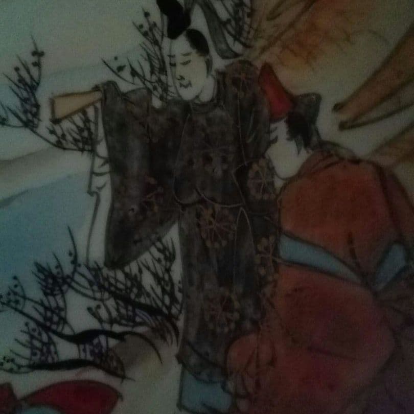 九谷焼　赤絵　鉢　手描き　人物　花鳥図　窓絵　明治　大正ロマン　和骨董