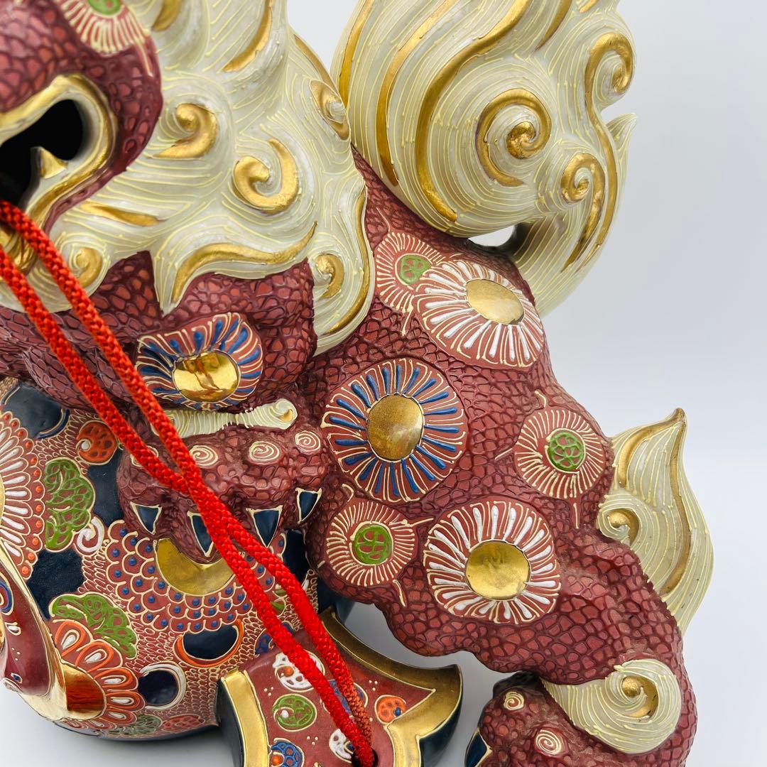 【九谷焼 獅子　打ち出の小槌 狛犬 置物 魔除け 縁起物 金彩】