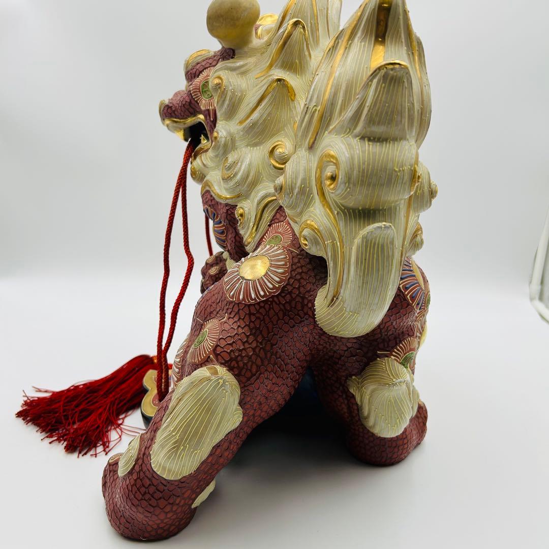 【九谷焼 獅子　打ち出の小槌 狛犬 置物 魔除け 縁起物 金彩】