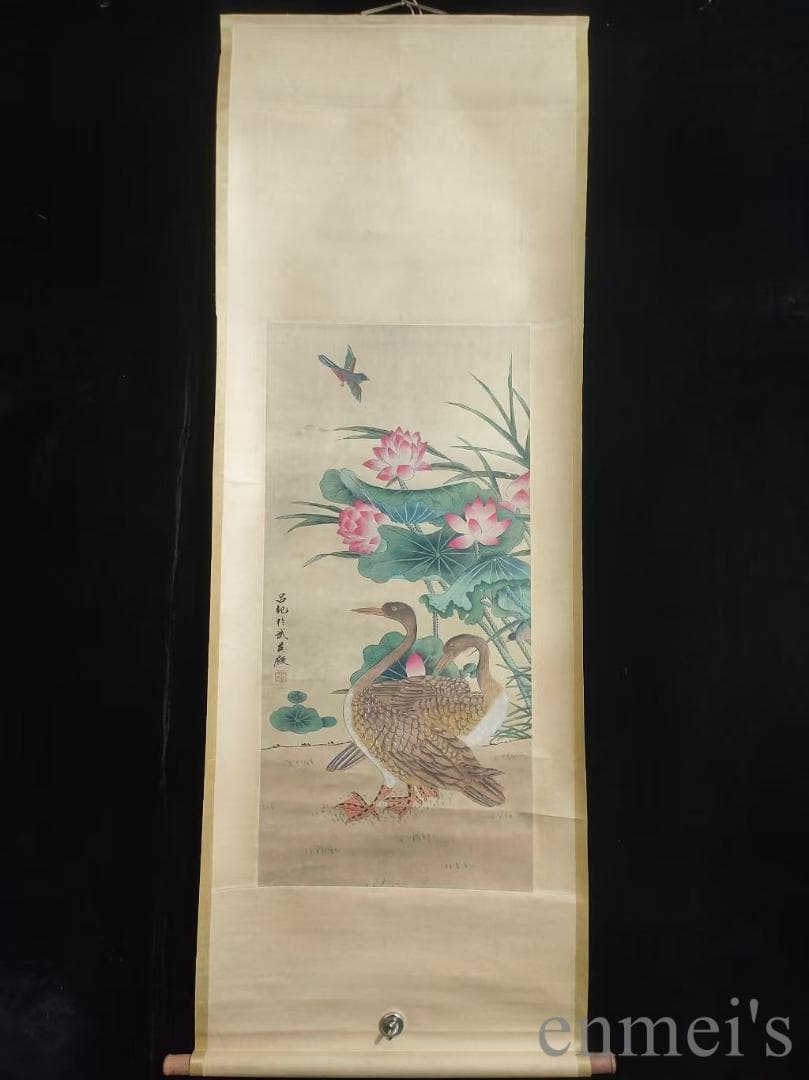 中国古美術.明時代.呂紀款.花鳥図.宣紙画.三尺手描き.肉筆.掛軸.水墨画.旧蔵