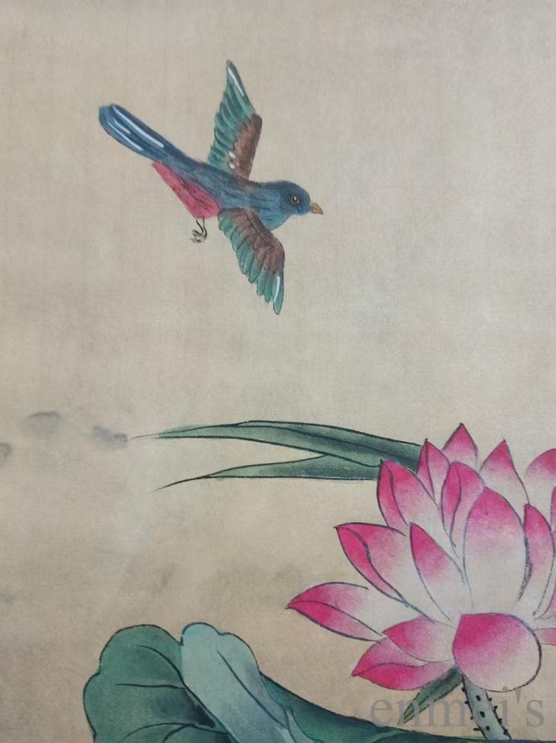 中国古美術.明時代.呂紀款.花鳥図.宣紙画.三尺手描き.肉筆.掛軸.水墨画.旧蔵