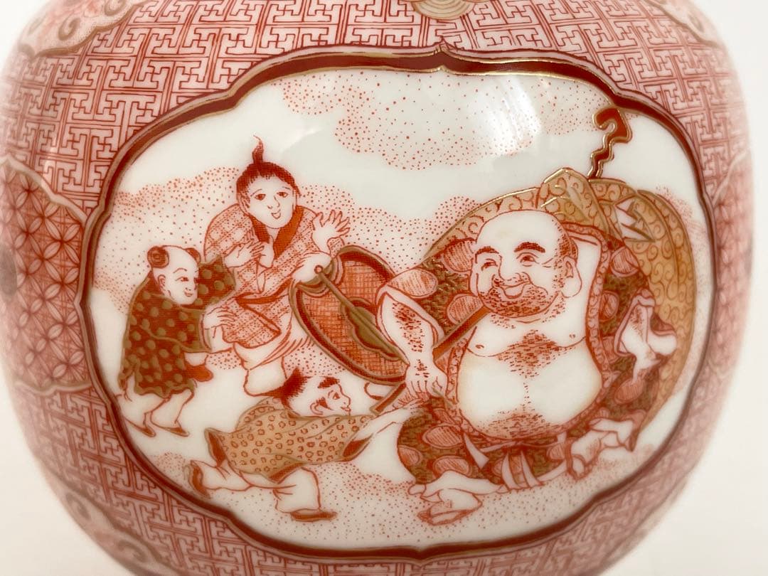 陶芸家　福島武山　九谷焼　細密赤絵　三つ足　香炉　香爐　鳳凰　菊　大黒　箱なし